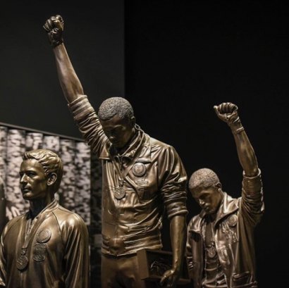 Lemoore native Tommie Smith gets U.S. Olympic organization's highest honor - after 51 years Lemoore's Tommie Smith has received many honors, including this bronze statute in Washington's National Museum of African Ameircan History and Culture.